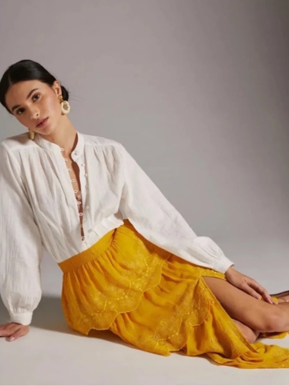 Anthropologie Mustard Yellow Maxi Skirt
